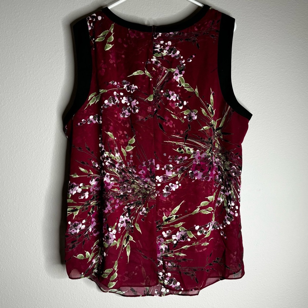 New Investments II Burgundy Maroon Multicolor Floral Sleeveless Lined Blouse 1X - Picture 2 of 9